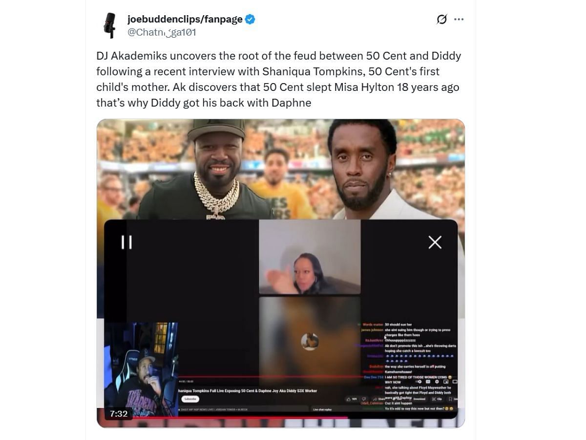 DJ Akademiks reacting to Tompkins' IG Live (Image via X/ @Chatn*gga101)